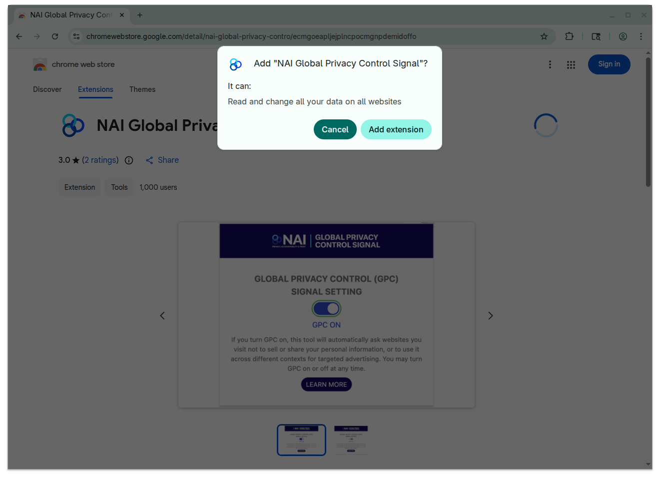 Click “Add extension”