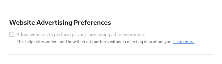 Screenshot of the Firefox PPA preference, found in Settings→Privacy & Security