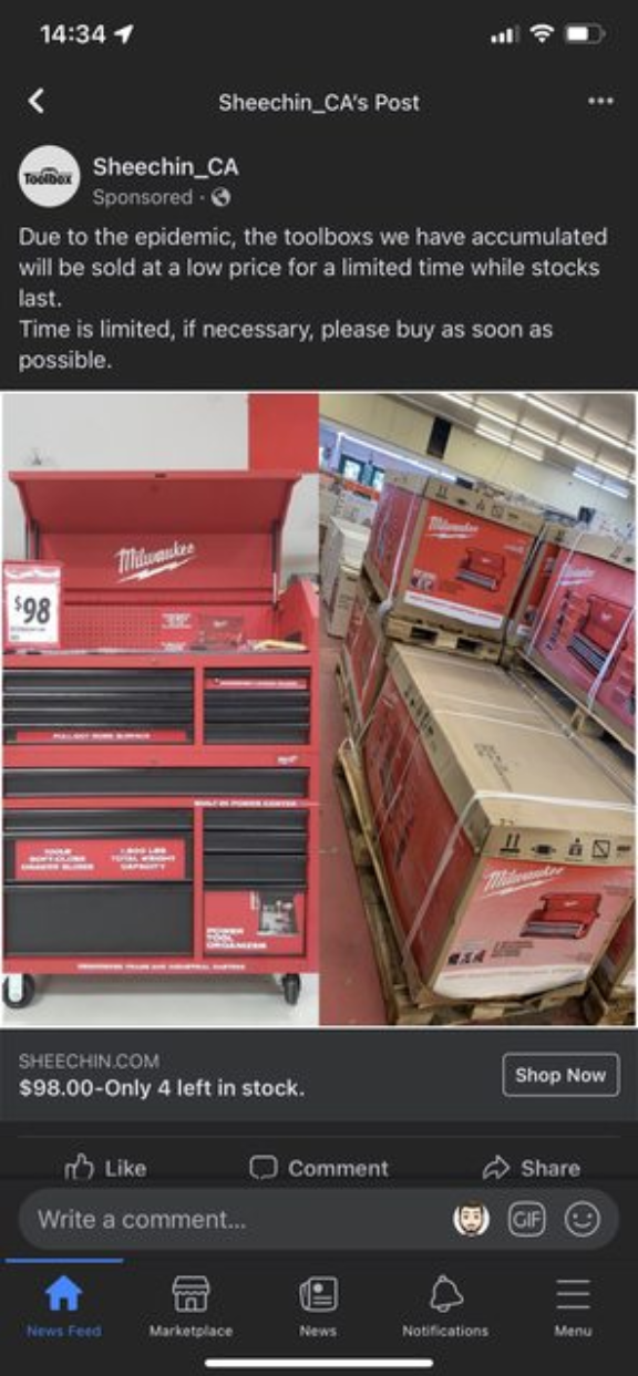 Scam ad on Facebook