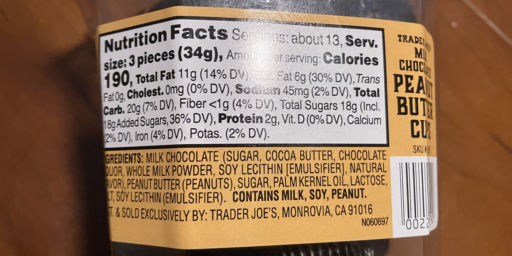 Ingredients list for Trader Joe’s peanut butter cups